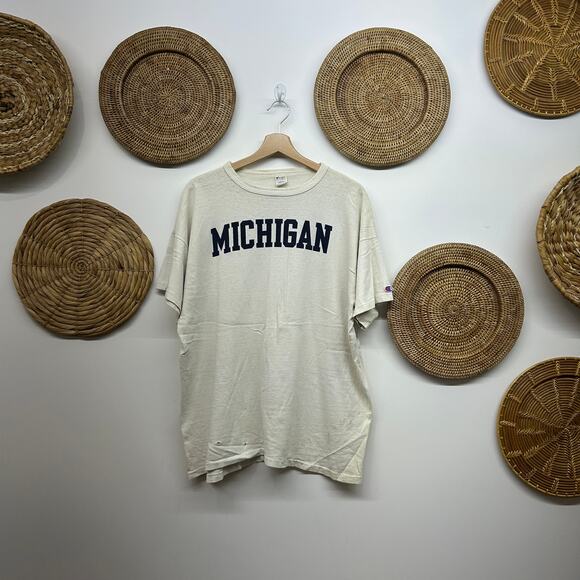 Vintage Champion Michigan Tee T-Shirt Mens XXL White Blue Worn In - Picture 2 of 10
